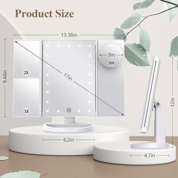 MAKEUP VANITY MIRROR LED Lights. 2X, 3X, 10X Magnification. USB CHARGING CABLE - Picture 1 of 16